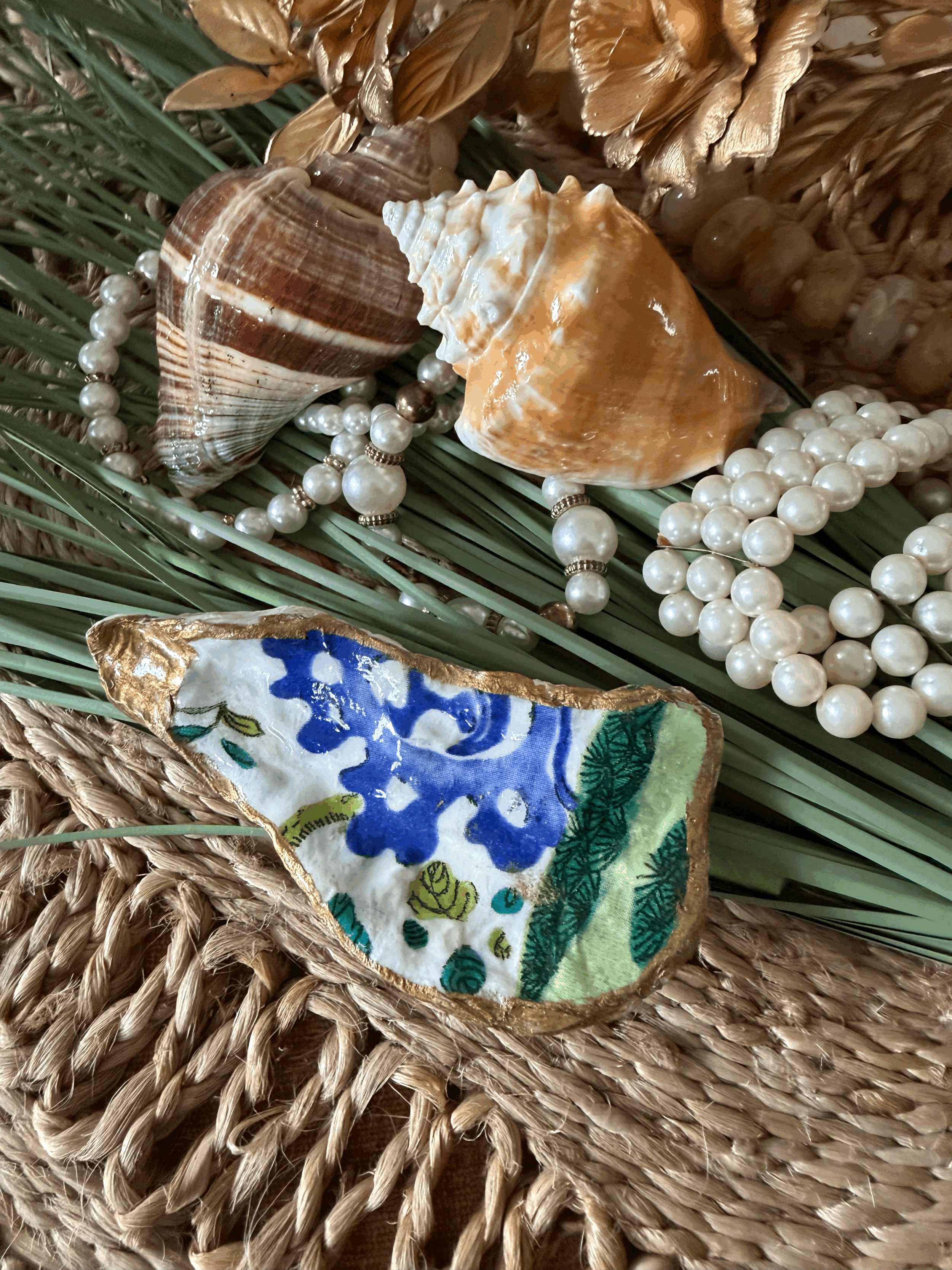 Blue & Green Floral Oyster Dish