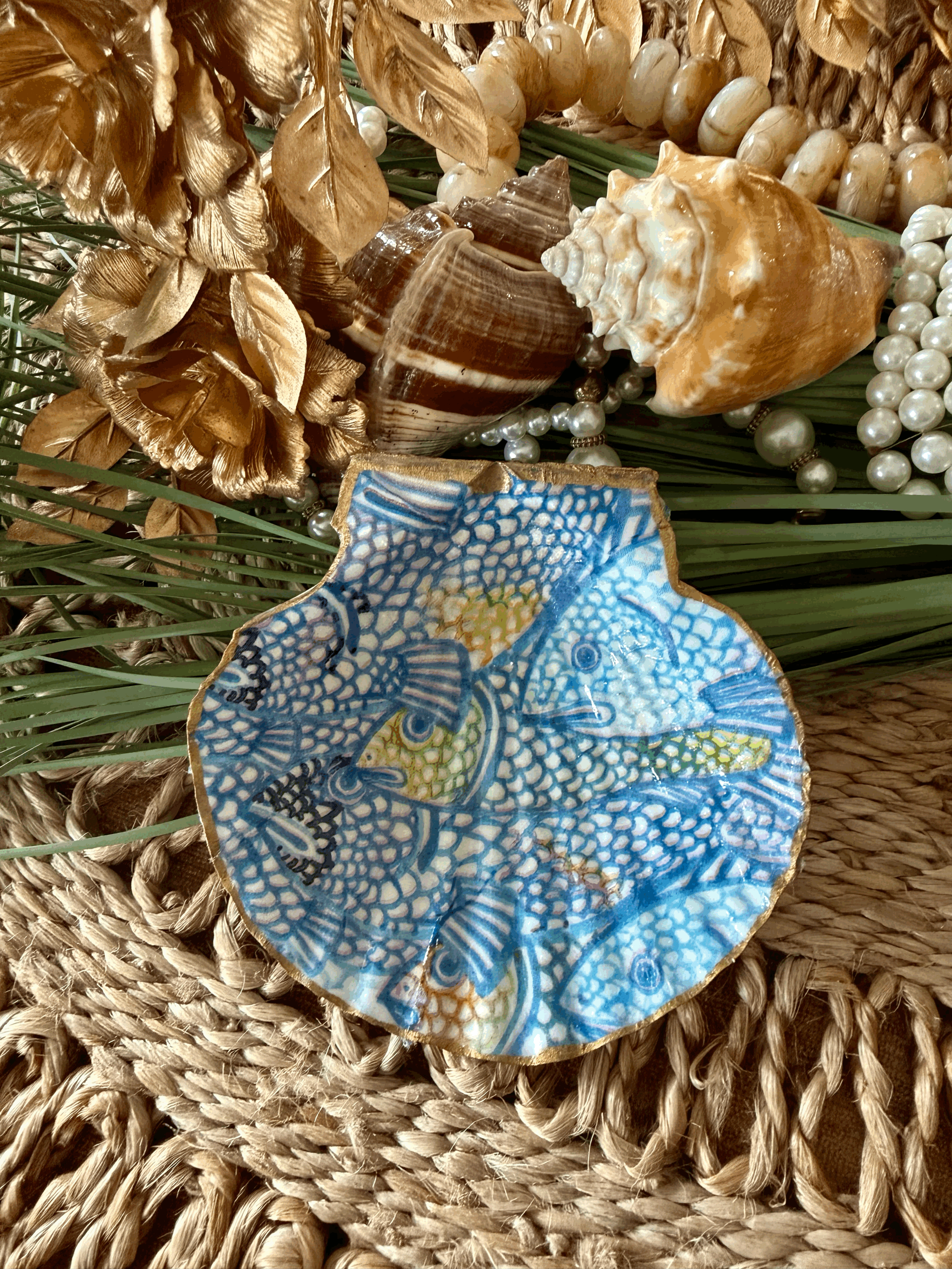 Blue Fish Scallop Shell Trinket dish