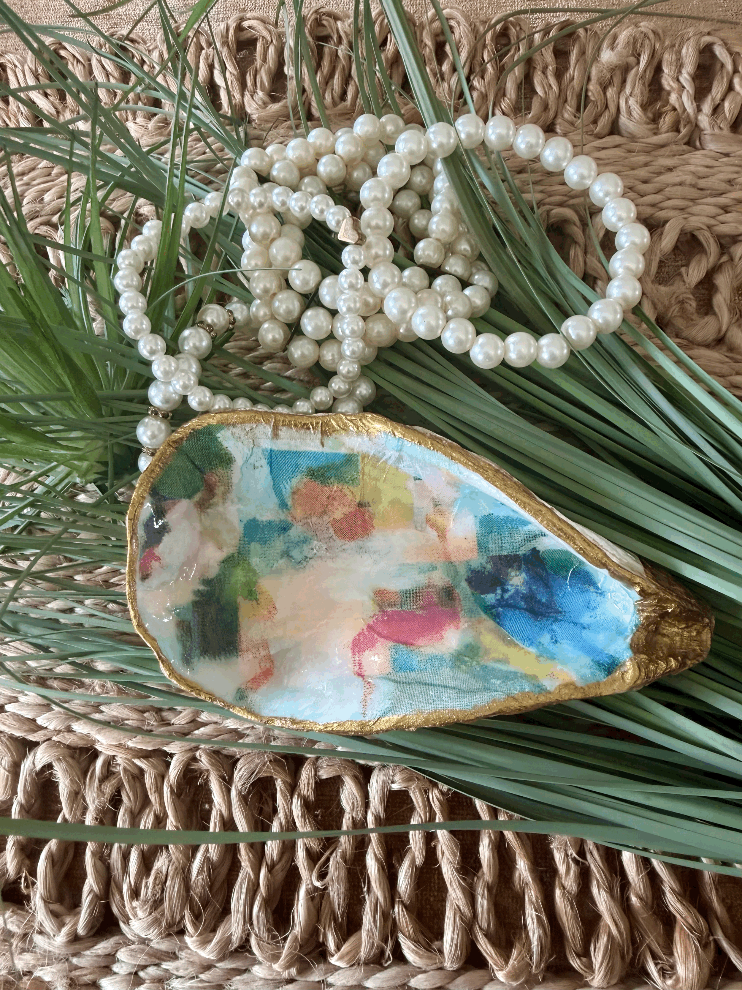 Watercolor Modern Oyster Shell Trinket Dish