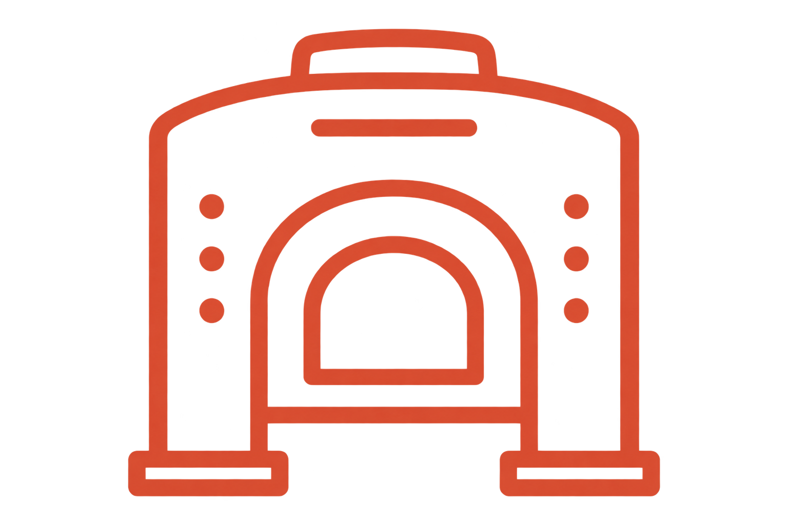 Outline of a camera with a large lens, buttons, and a flash on top, in an orange color.