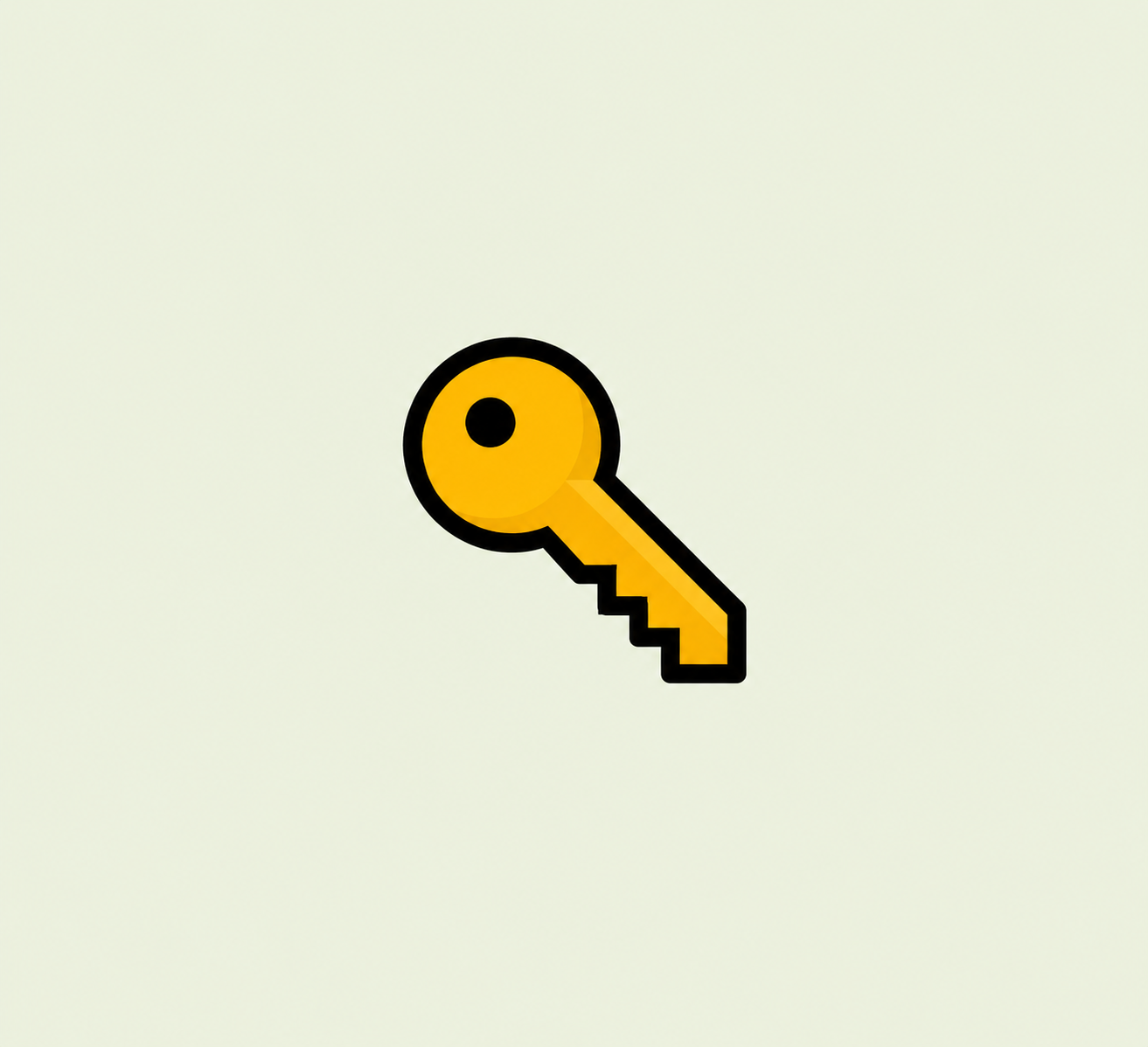 A pixel art-style digital illustration of a yellow key with a black outline on a light background.