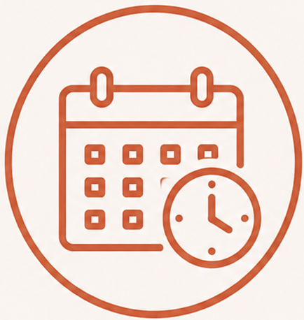 Icon of a calendar with a clock, representing scheduling or date and time.