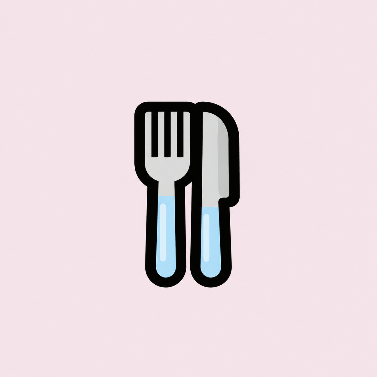 An illustrated icon of a fork and knife with blue handles, stylized to look like a pair of scissors.