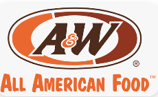 A&W all American Food logo with orange and brown colors.