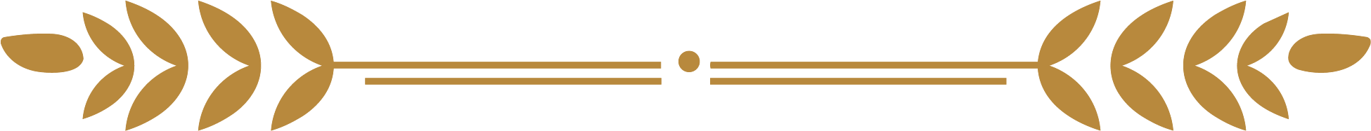 A decorative gold and black horizontal line with leaf motifs at each end and a dot and two lines in the center.