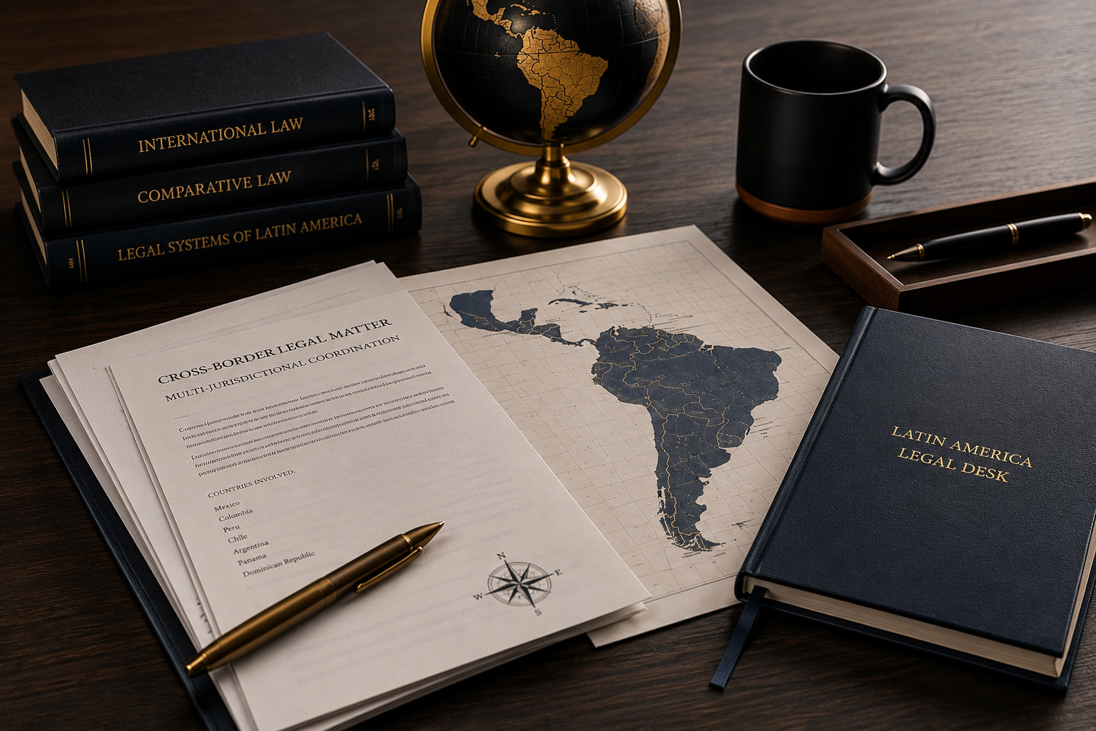 Latin America map/legal books image:
    Latin America legal materials illustrating multi-jurisdictional cross-border coordination.