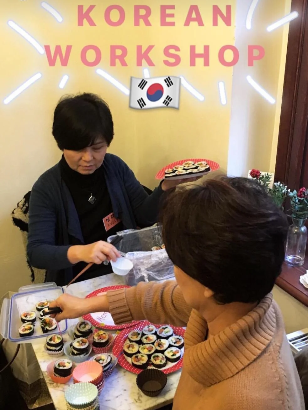 Kelly Mehee Shin leading a Korean food workshop at Story Coffee in Kadıköy, Istanbul.