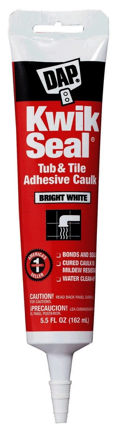 Tube of Kwik Seal tub and tile adhesive caulk in bright white color