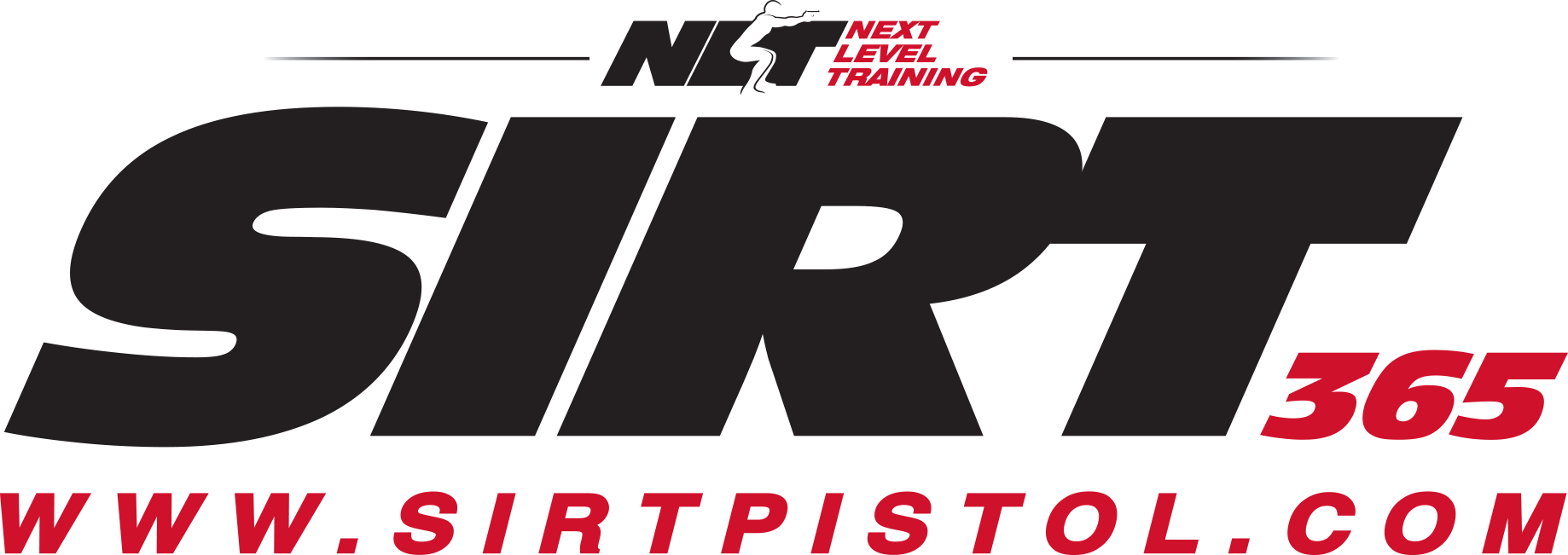 Logo for SIRT 365 Next Level Training, featuring bold black text with red accents, and the website www.sirtpistol.com at the bottom.