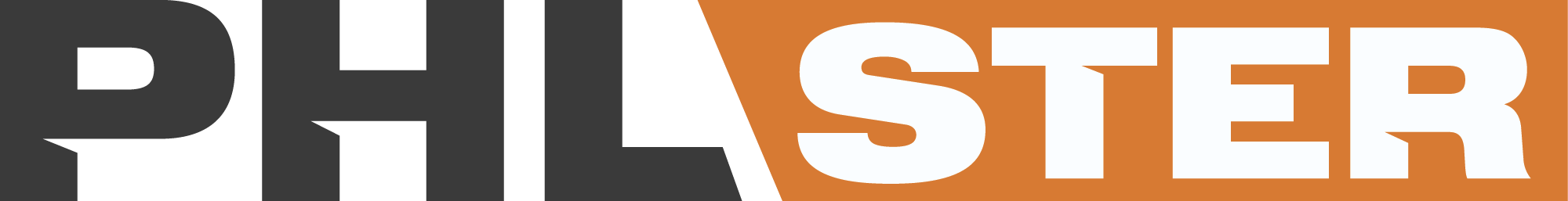 Logo with the words "PHIL STER" in bold black and white letters on an orange background.