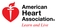 Logo of the American Heart Association featuring a red heart with a torch inside and the text "American Heart Association" with the tagline "Learn and Live" below.