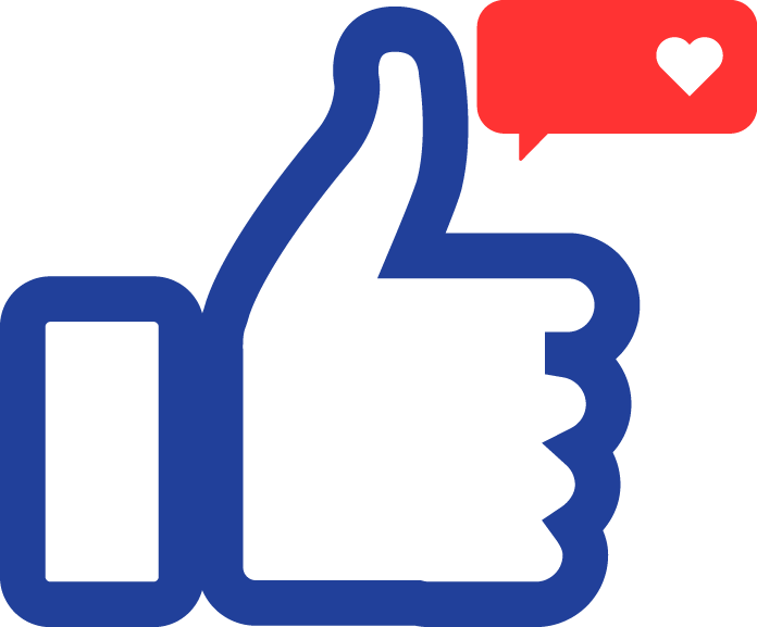 Facebook 'Like' icon with a thumbs-up symbol and a red notification bubble with a heart