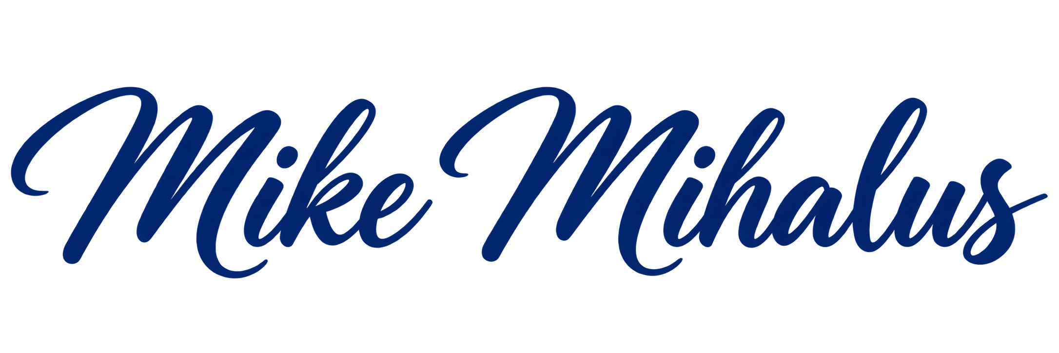 Blue script text saying 'Mike Michals'