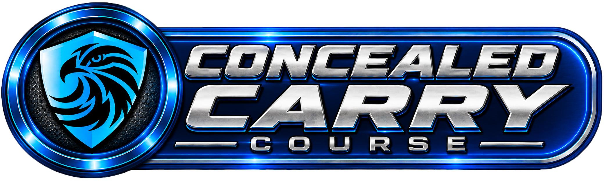 Logo for Concealed Carry Course featuring a stylized eagle's head inside a shield with blue and black colors.