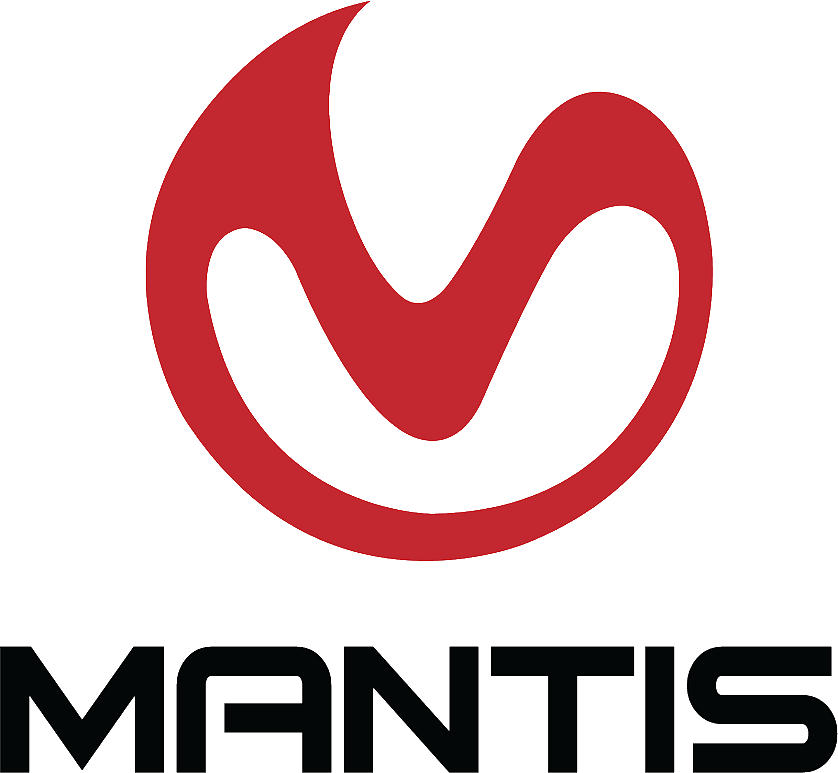 Red circular logo with a stylized 'M' at the center, and the word 'MANTIS' written below in black uppercase letters.