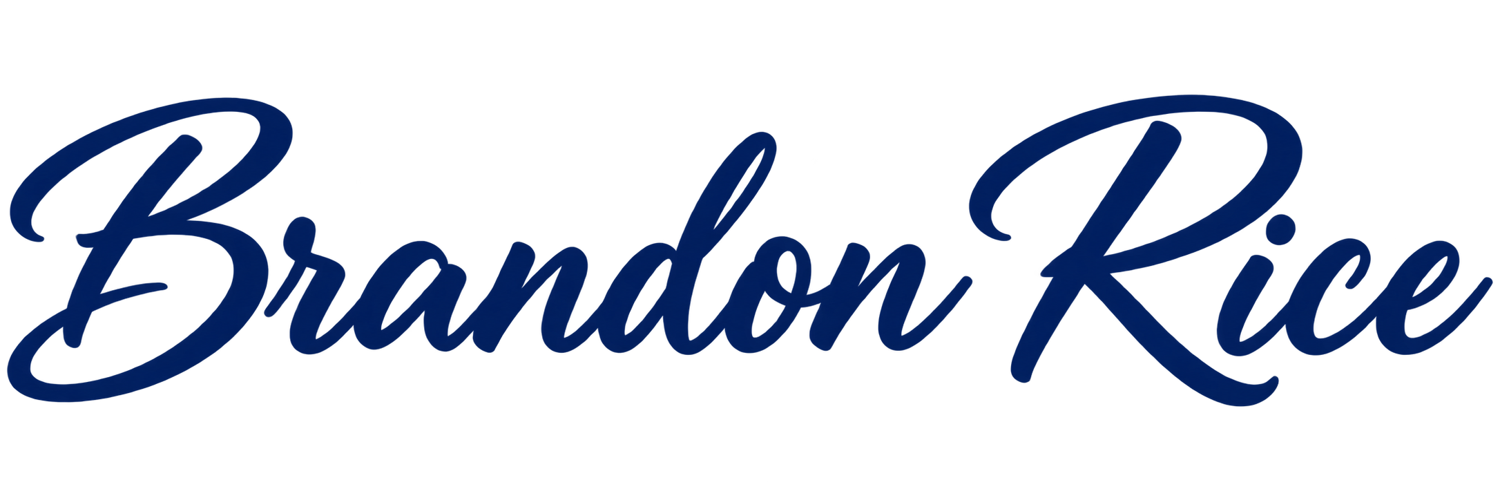 Neon sign that reads "Brandon Rice" in cursive blue script.