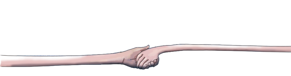 Illustration of two hands grasping each other in a handshake.