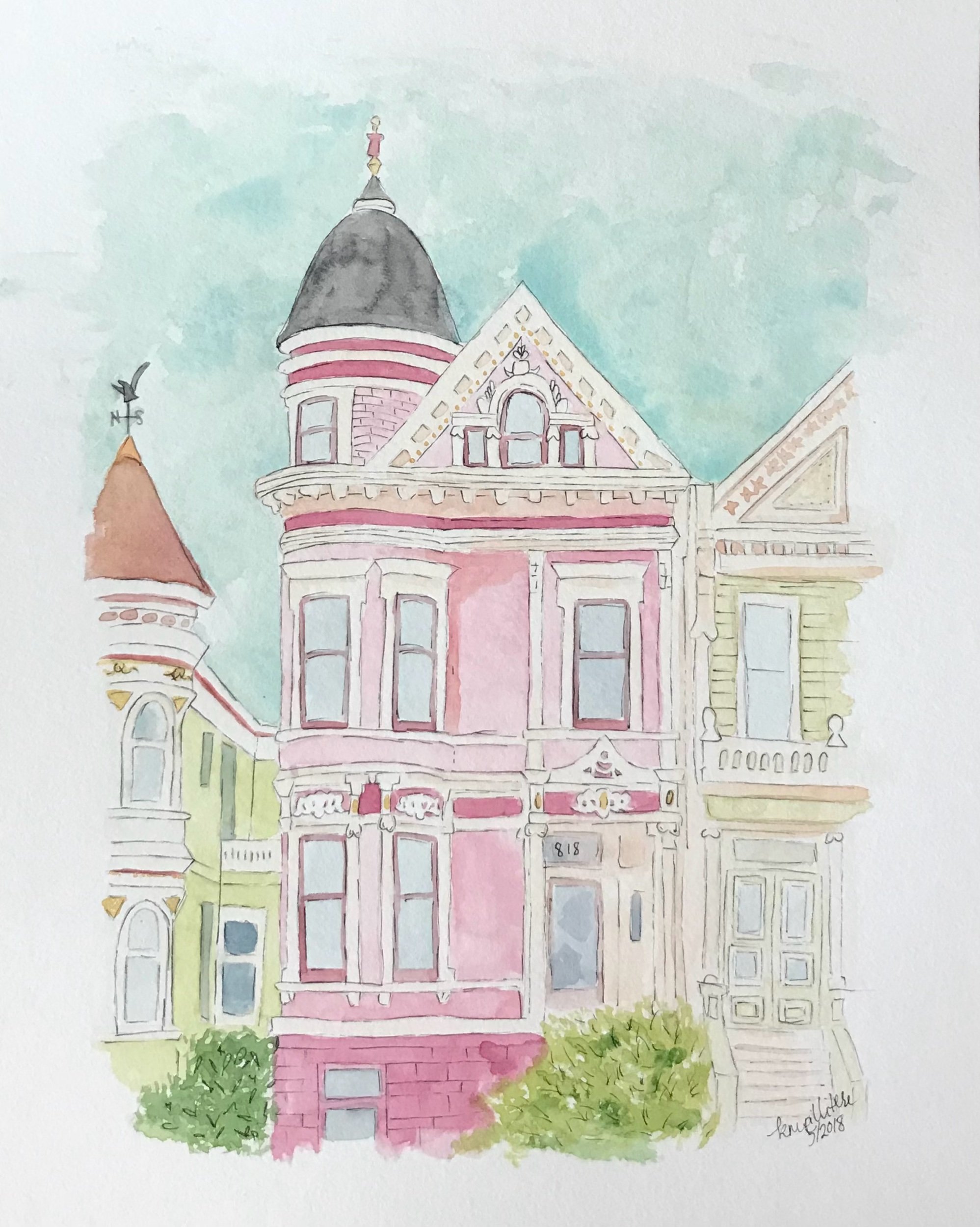 Watercolor Home Portrait Commission