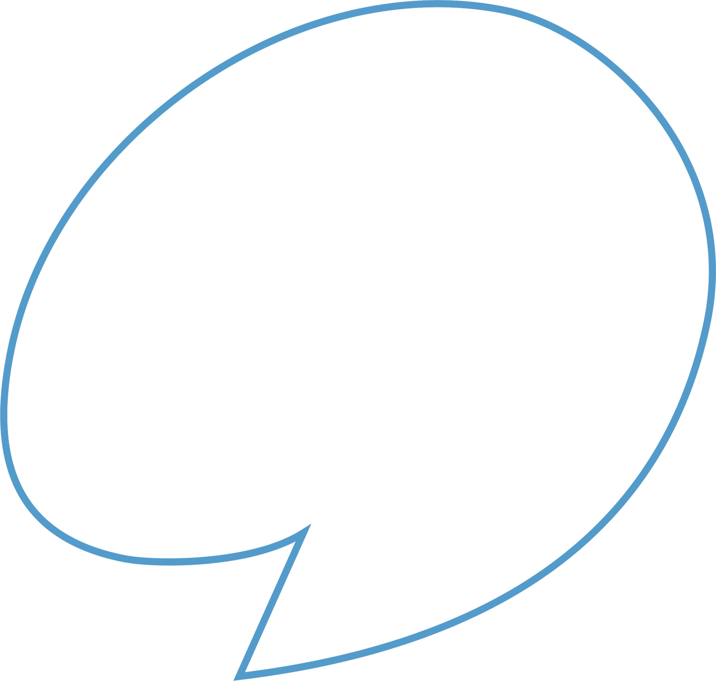 a large blue outline of a stylized speech bubble