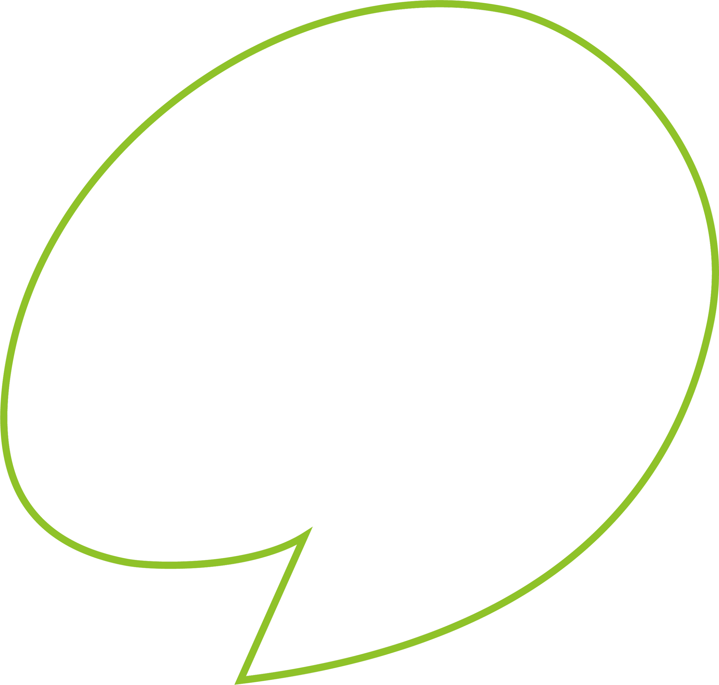 a large green outline of a stylized speech bubble