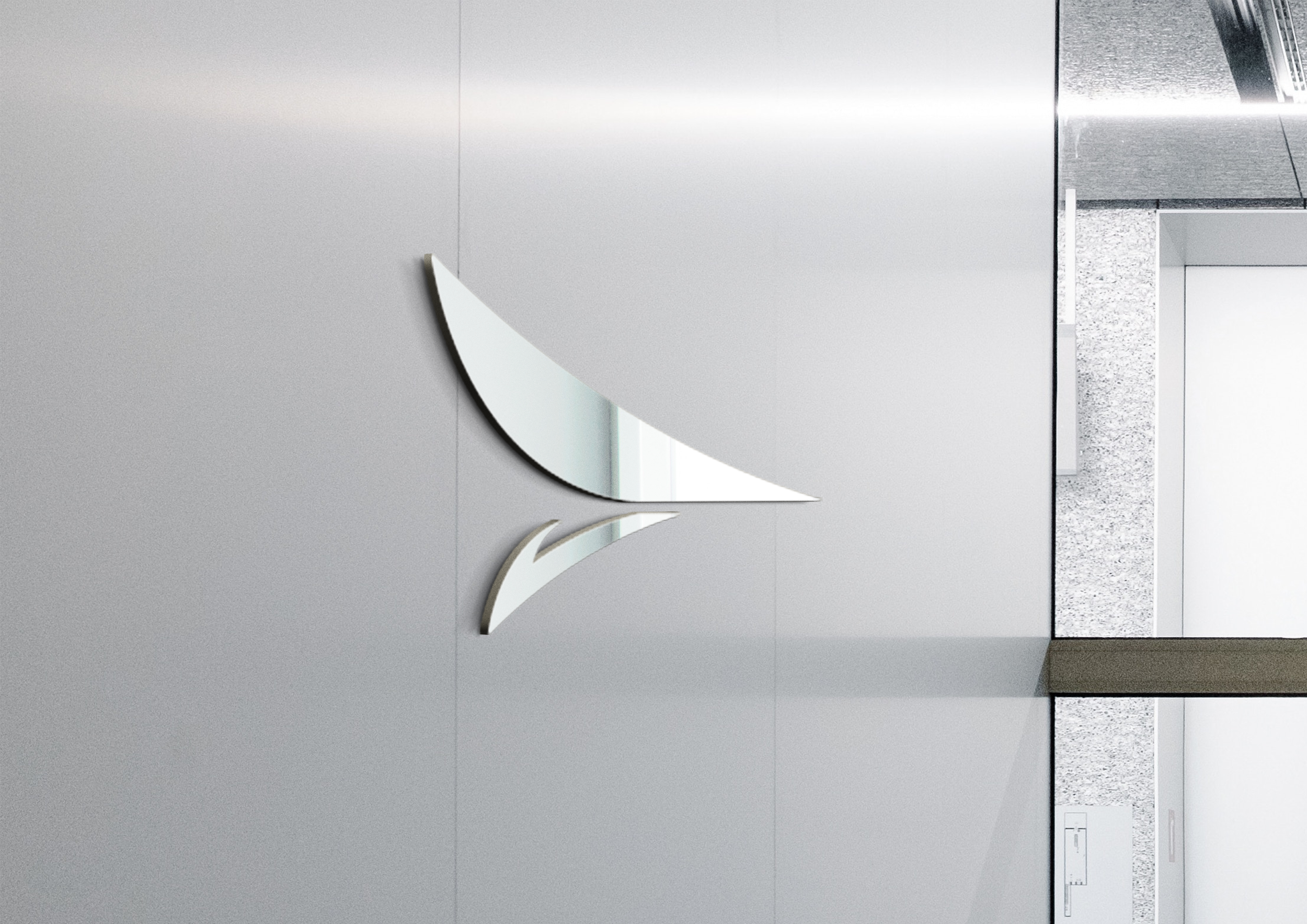 Close-up of a metallic structure with a curved edge, reflecting light and set against a gray background with some textured surface on the right side.