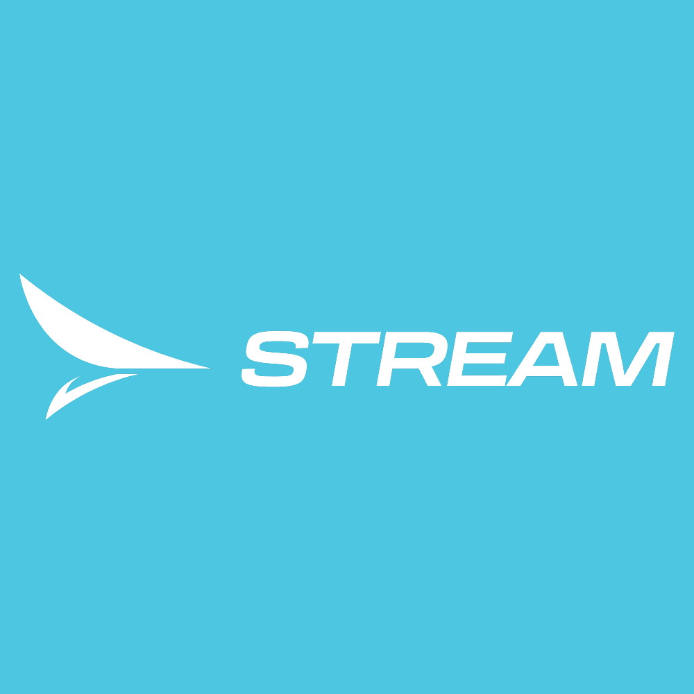 Blue background with a white stylized bird and the word 'STREAM' in white capital letters.