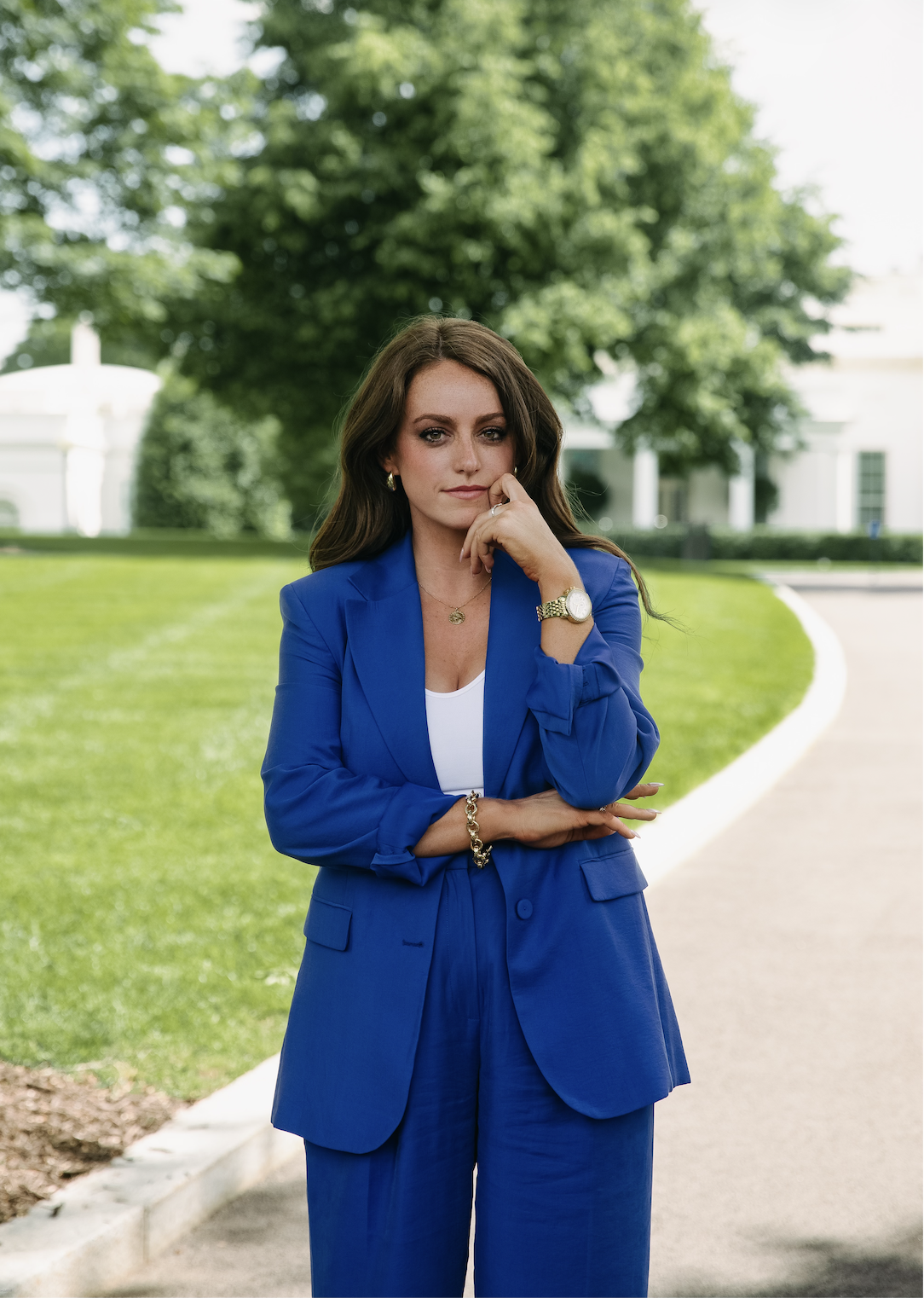 Mary Margaret Olohan stands in front of the White House. Photo: Claire Lejeune.