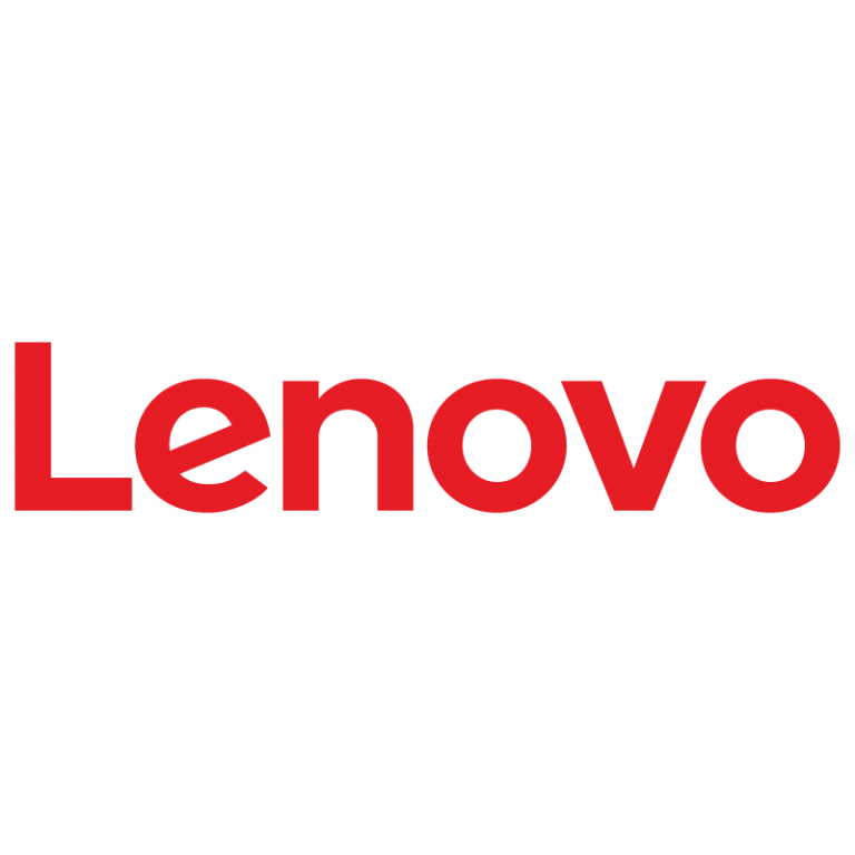 The Lenovo logo with black text and a red company name on a white background.