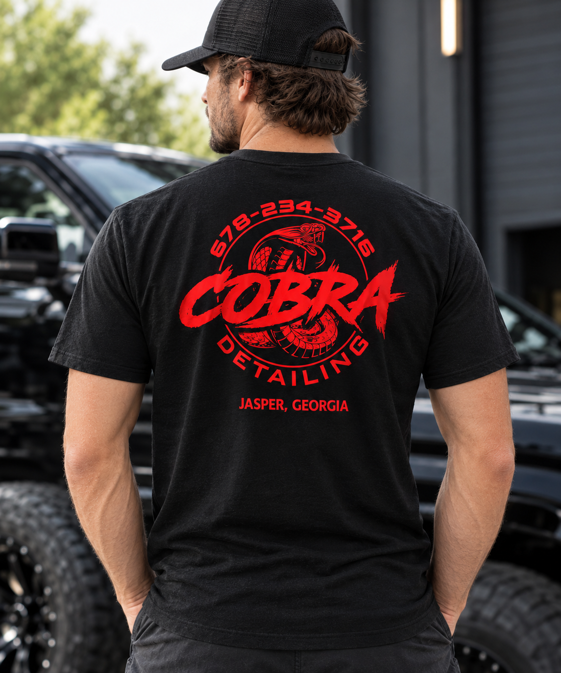 Cobra Detailing Performance Tee, Black - Red Logo