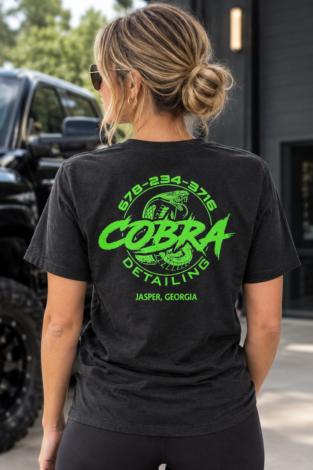 Cobra Detailing Cotton Blend Tee, Black - Green Logo