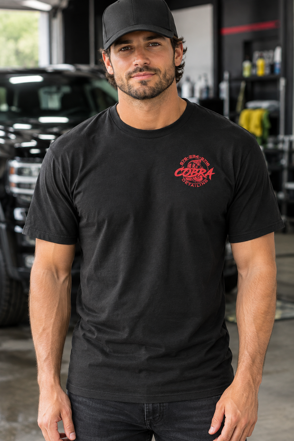 Cobra Detailing Cotton Blend Tee, Black - Red Logo