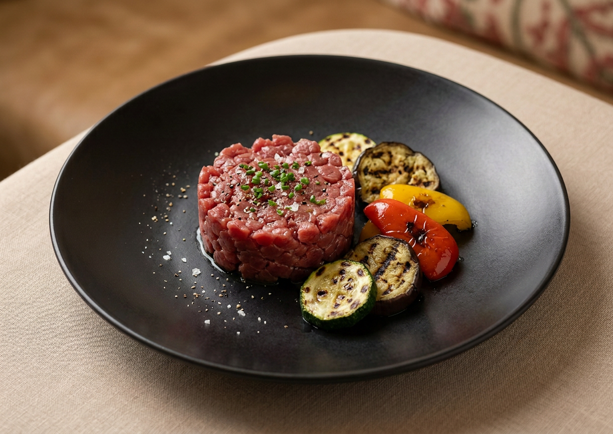 TARTARE DI FASSONA CON VERDURE ALLA GRIGLIA