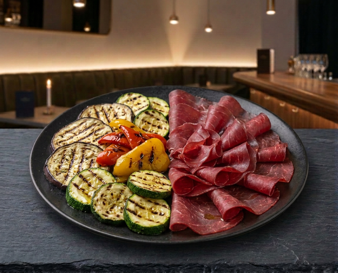 BRESAOLA CON RUCOLA GRANA O VERDURE GRIGLIATE