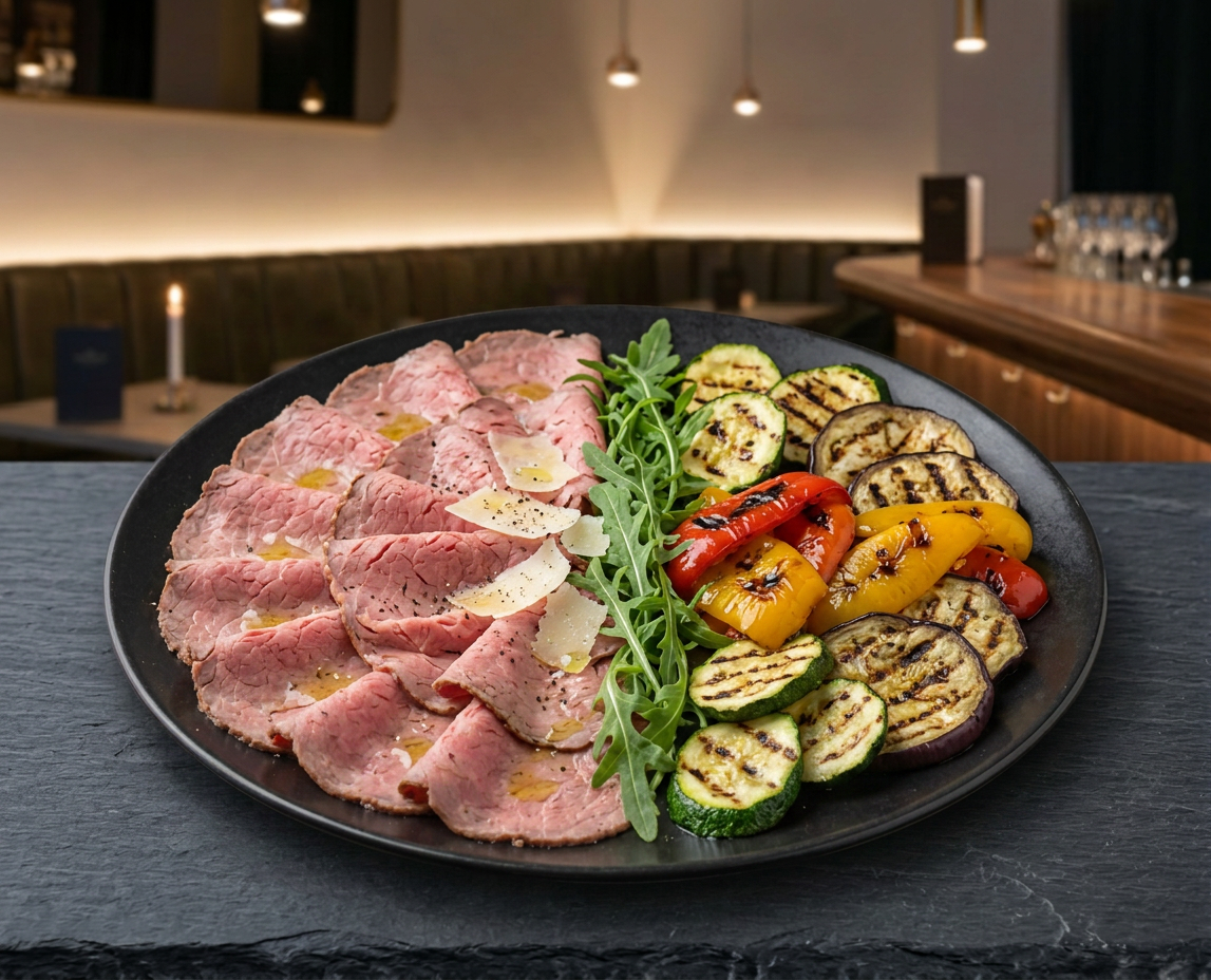 ROAST-BEEF CON RUCOLA GRANA O VERDURE GRIGLIATE