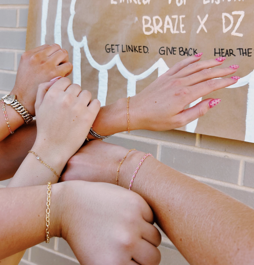 Permanent jewelry by Braze Permanent Jewelry in Broomall, PA, offering custom bracelets, anklets, necklaces, hand chains, charms, private parties and pop-up events.