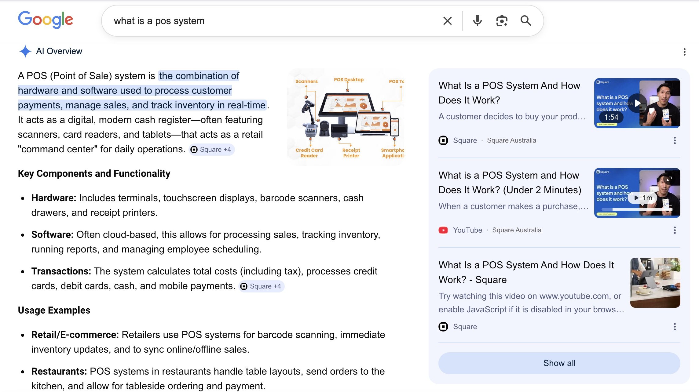 Google search results for what is a pos system