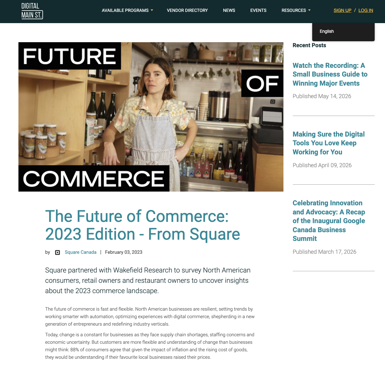 Future of Commerce data featured in Digital Main St article