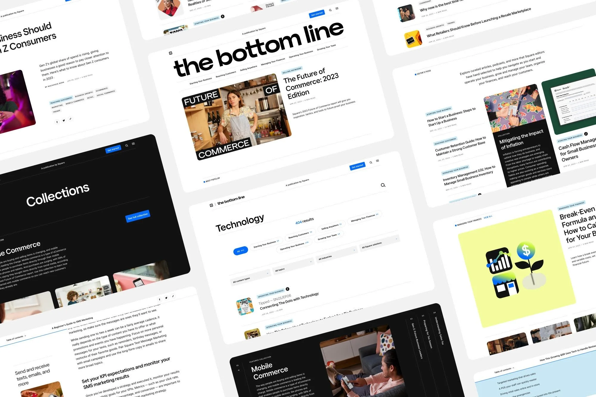 The Bottom Line articles displayed in a grid