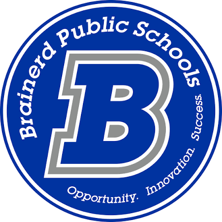 Logo of Brainerd Public Schools with a large letter 'B' in the center, surrounded by the words 'Opportunity. Innovation. Success.'