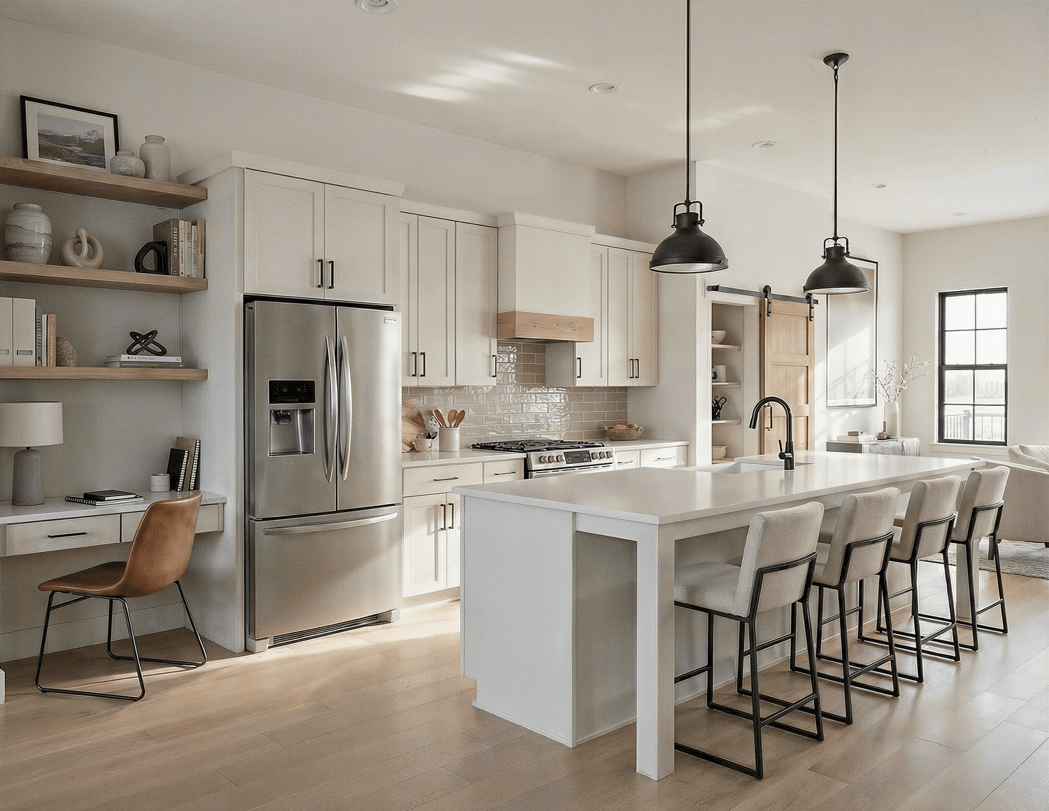 Kitchen with cream cabinetry