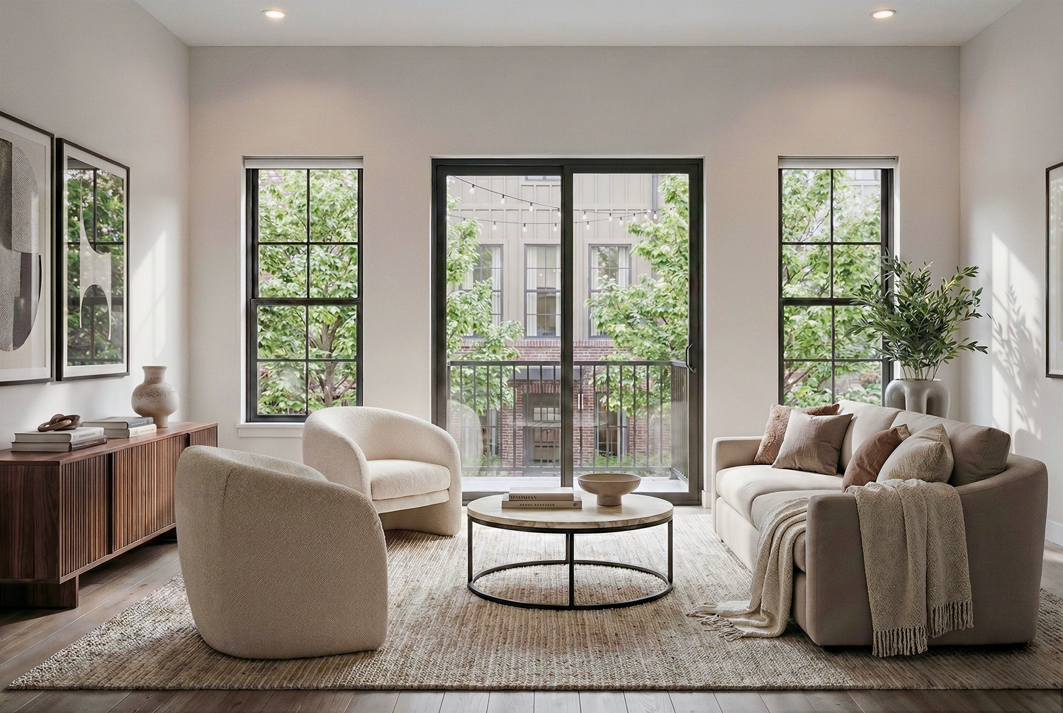 Living area with balcony doors