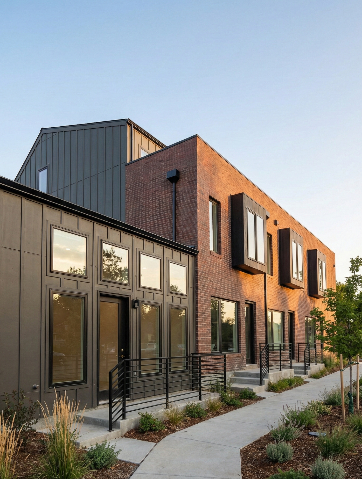 The Cherokee Street townhomes at golden hour