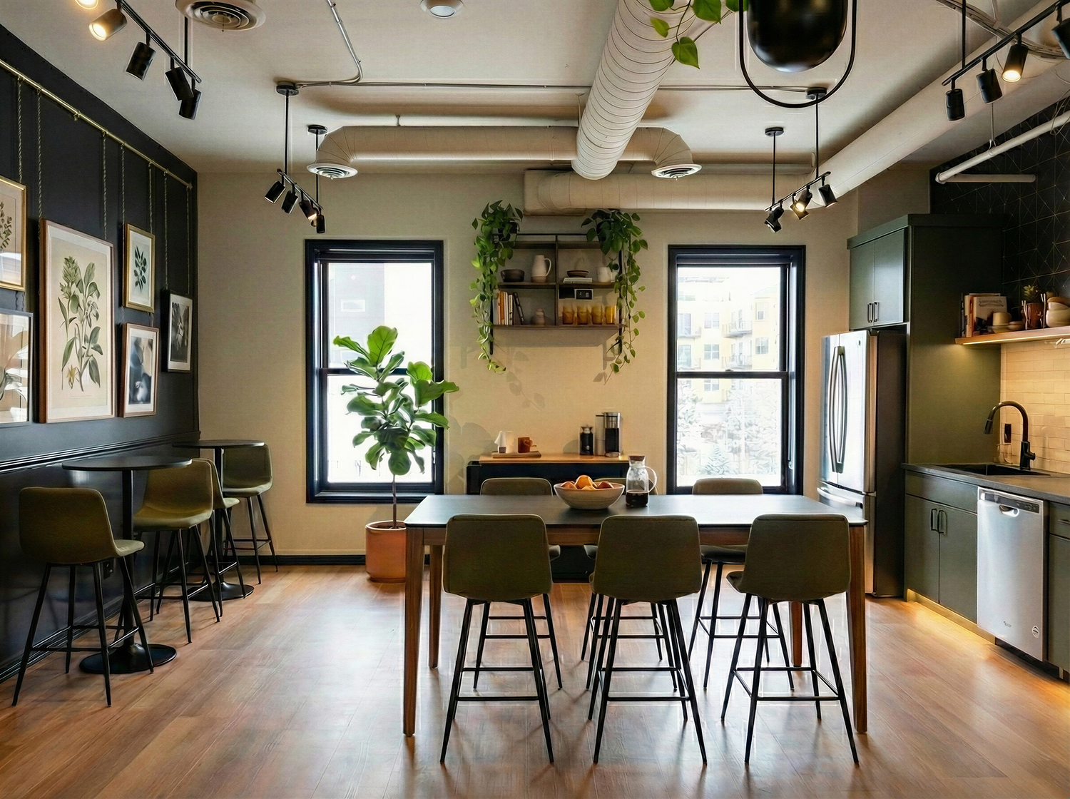 The kitchenette and lounge at Strive Workspaces LoHi
