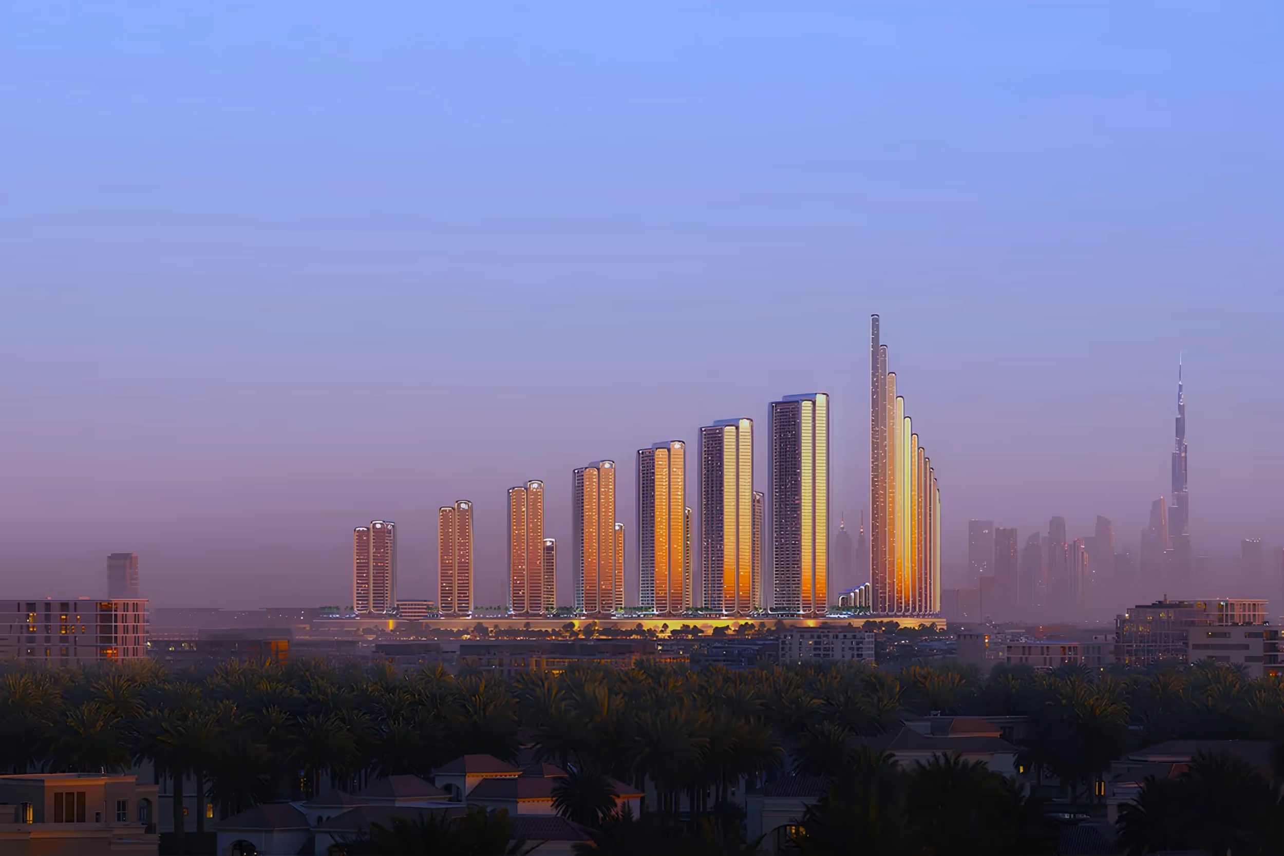 Contemporary luxury living room with floor-to-ceiling windows associated with Mercedes-Benz Places Binghatti City in Dubai.
