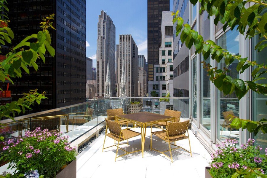 Landscaped outdoor terrace high above Manhattan at 350 Park Avenue