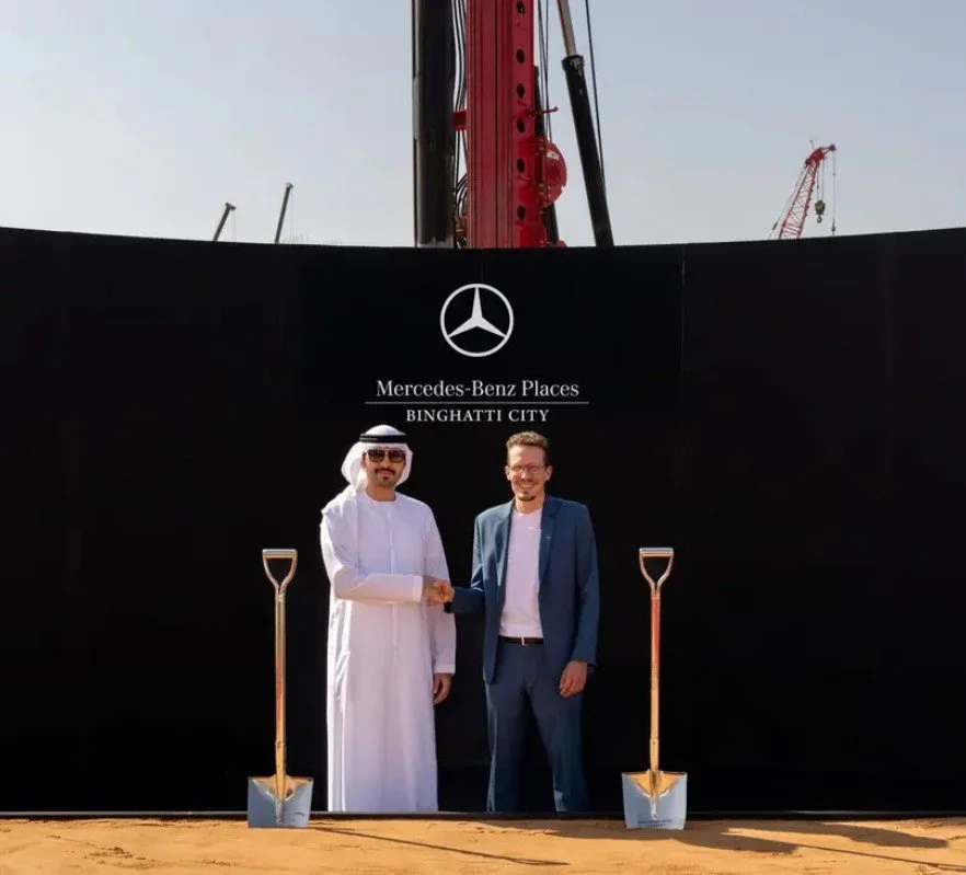 Binghatti and Mercedes-Benz representatives at the groundbreaking site for Mercedes-Benz Places Binghatti City in Dubai.