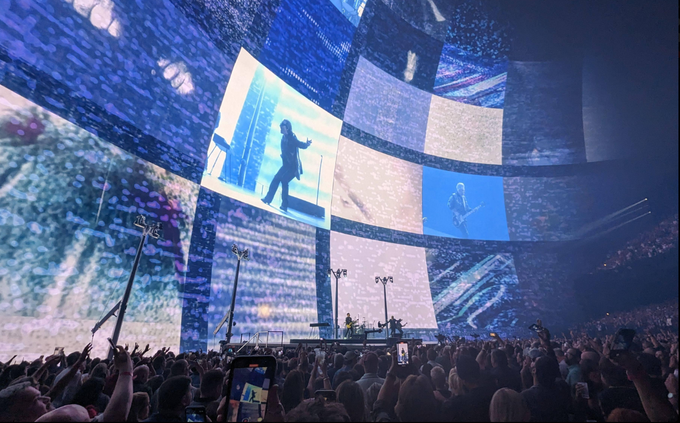 Las Vegas Sphere Exosphere displaying colorful digital artwork