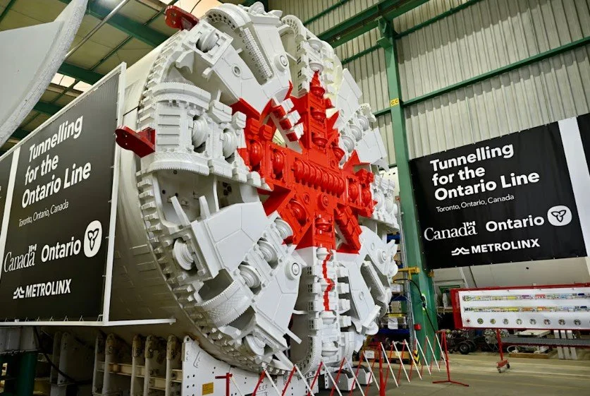 Large tunnel boring machine built to excavate the Ontario Line subway tunnels beneath downtown Toronto.