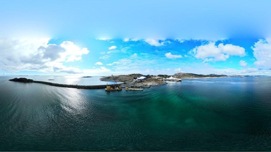 Aerial view across Boknafjord in Norway, beneath which the E39 Rogfast road tunnel is being constructed.