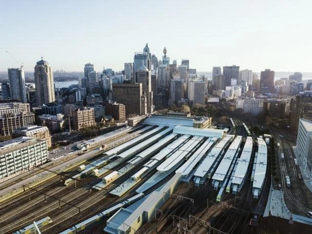 Aerial view of Sydney Central Station, a proposed stop on Australia's high-speed rail network